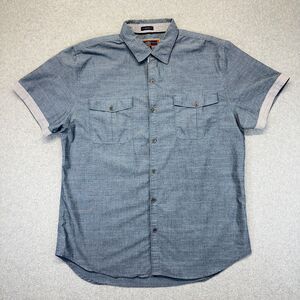 PD&C Stretch Slim Fit Button Up Shirt Men’s XL Blue Short Sleeve Dual Pocket